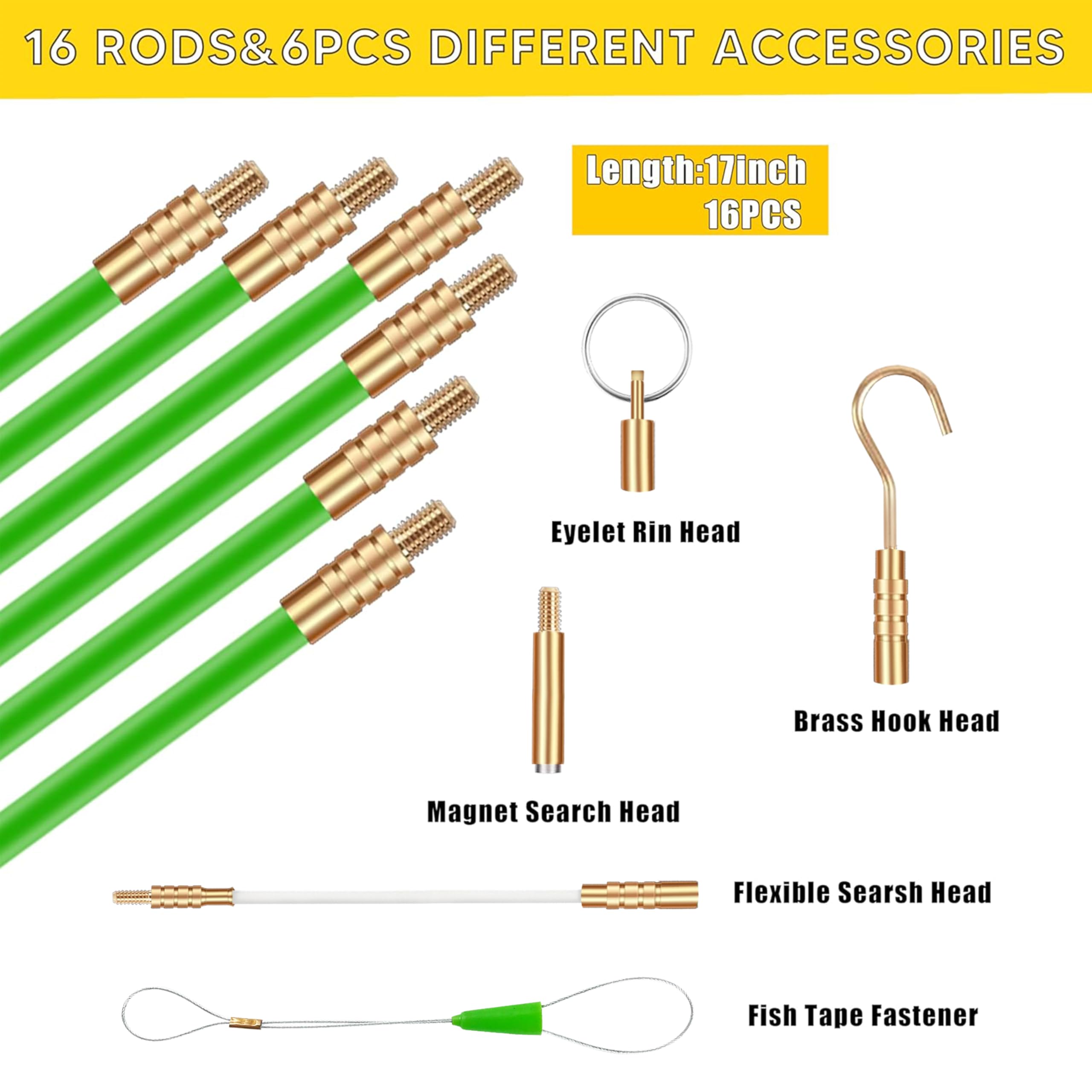 electrical fish tape accessories 4.5mm Accessory Kits Copper Running Guide Tips Replacement Wire Pulling Flexible Leaders Threader Fishing Rod Tape Cable Rods Electrical Wire Pull Kit PushThis wire fishing tool is made of premium material Ideal Electrical 31-145 Gold-Fish Caseless
