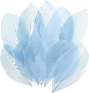 MECCANIXITY 80 Pcs Natural Goose Craft Feathers Bulk, 2-3.1 Inch Colorful Small Dream Catcher Feather Supplies for DIY Crafting Wedding Centerpieces Party Decorations, Light Sky Blue