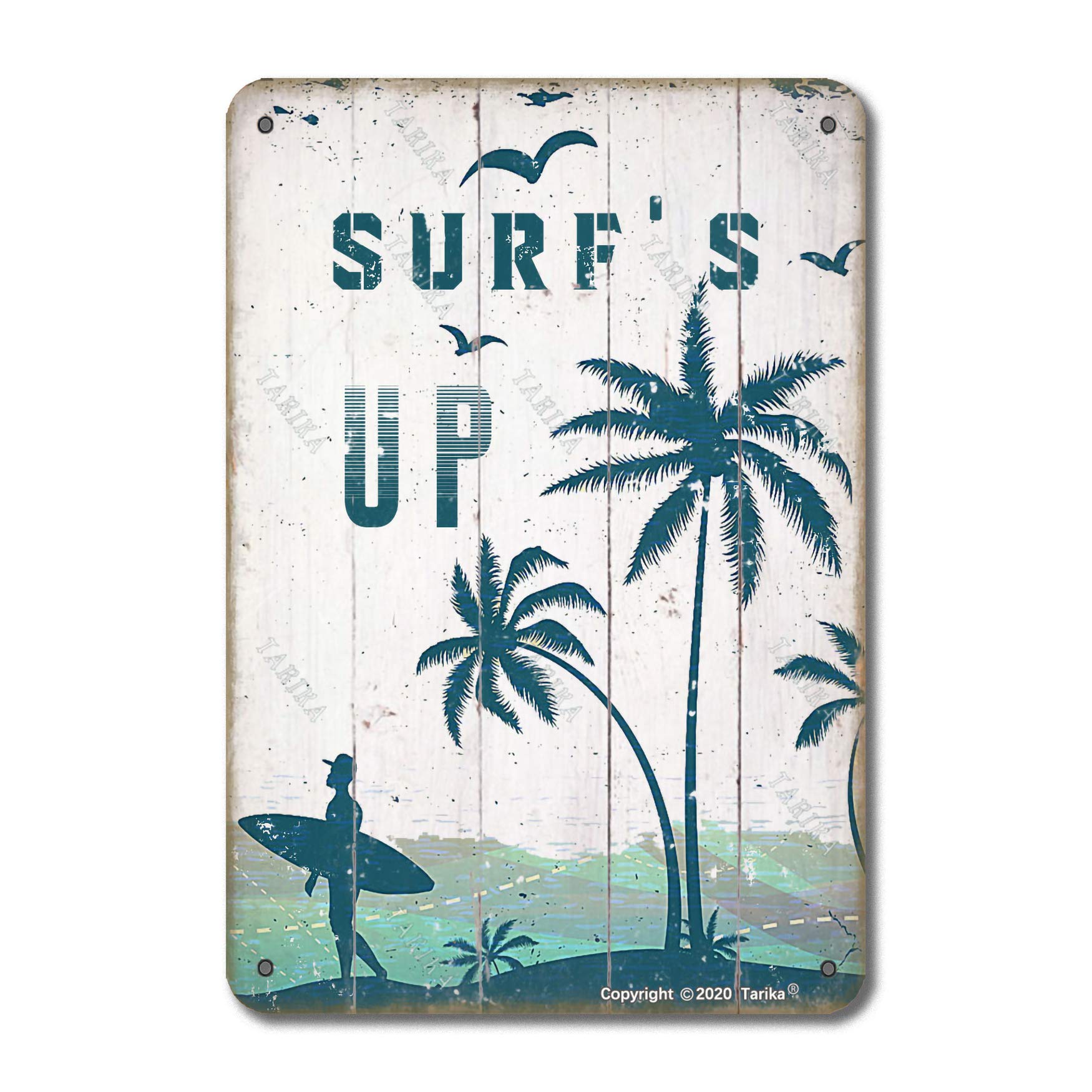 Tarika Red Surf's Up Beach Vintage Look Metal 8X12 Inch Decoration Poster Sign For Home Kitchen Bathroom Farm Garden Funny Wall Decor