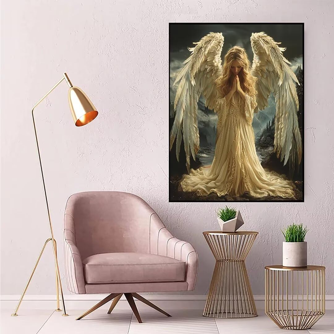 5D Diamond Painting Angel Diamond Art Kits for Adults, Angel Wings Diamond Art Kits, Round Drill Diamond Painting, DIY Full Drill Diamond Dots Gem Art Adulte Craft Kits, Home Wall Decor 24x32in 1-6