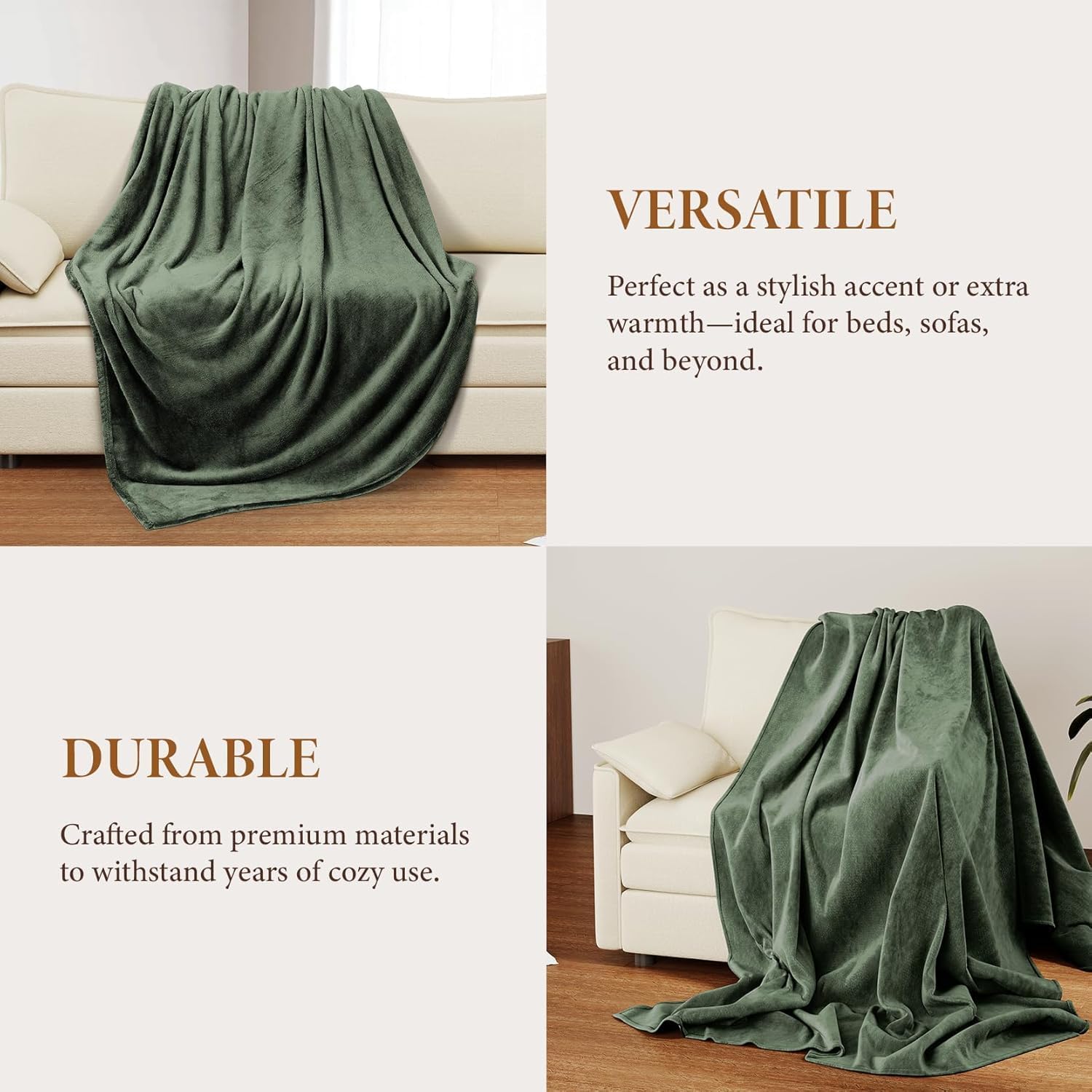 Vesgantti Flannel Blanket Green, Soft Warm Bed Winter Blanket Cozy Fluffy Couch Blankets Room Decor, Lightweight Microfiber Machine Washable Non-Shedding, Gifts for Women and Men，90" x 108"
