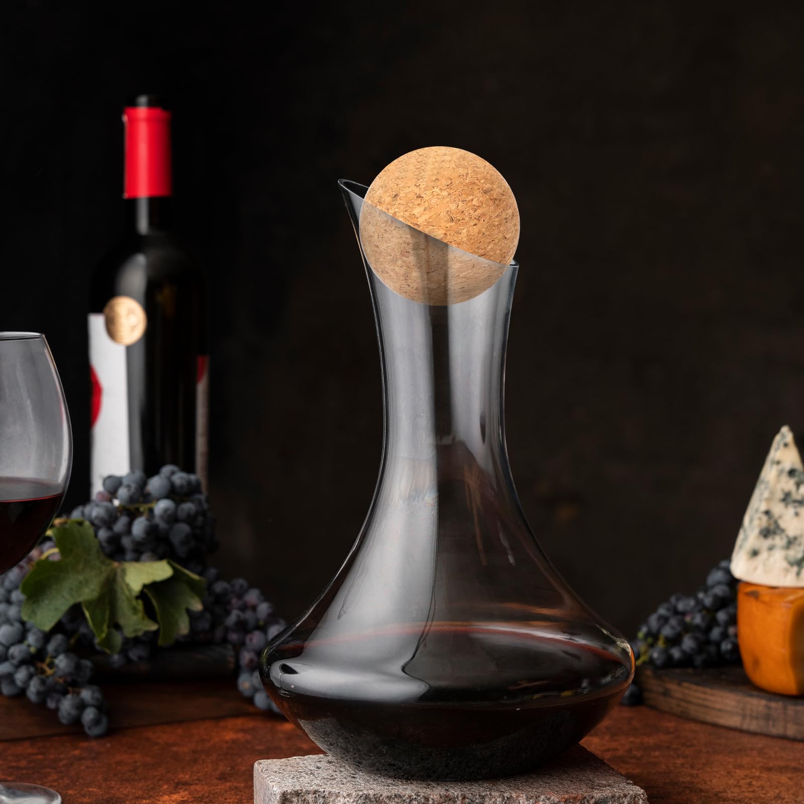 Tapón de bola de corcho de madera de 2.4 pulgadas para vino, tapón de decantador de vidrio, 2 piezas, tapón de repuesto para jarra de vino 7