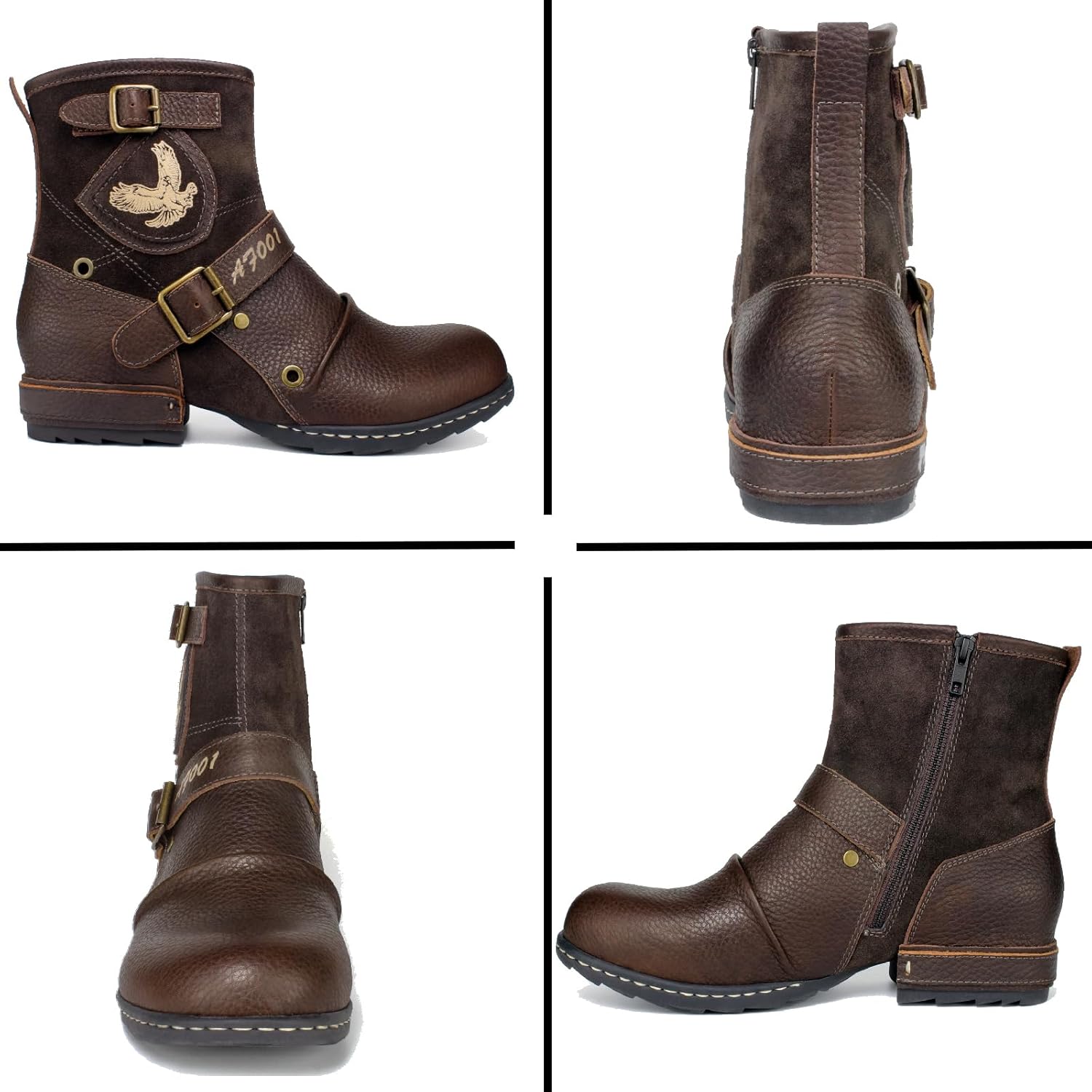 Motorcycle Boots Men Waterproof Leather -Retro Moto Biker Boots with Zip Up & Harness, Riding Combat Boots for Men Casual & Daily Wear - Image 8