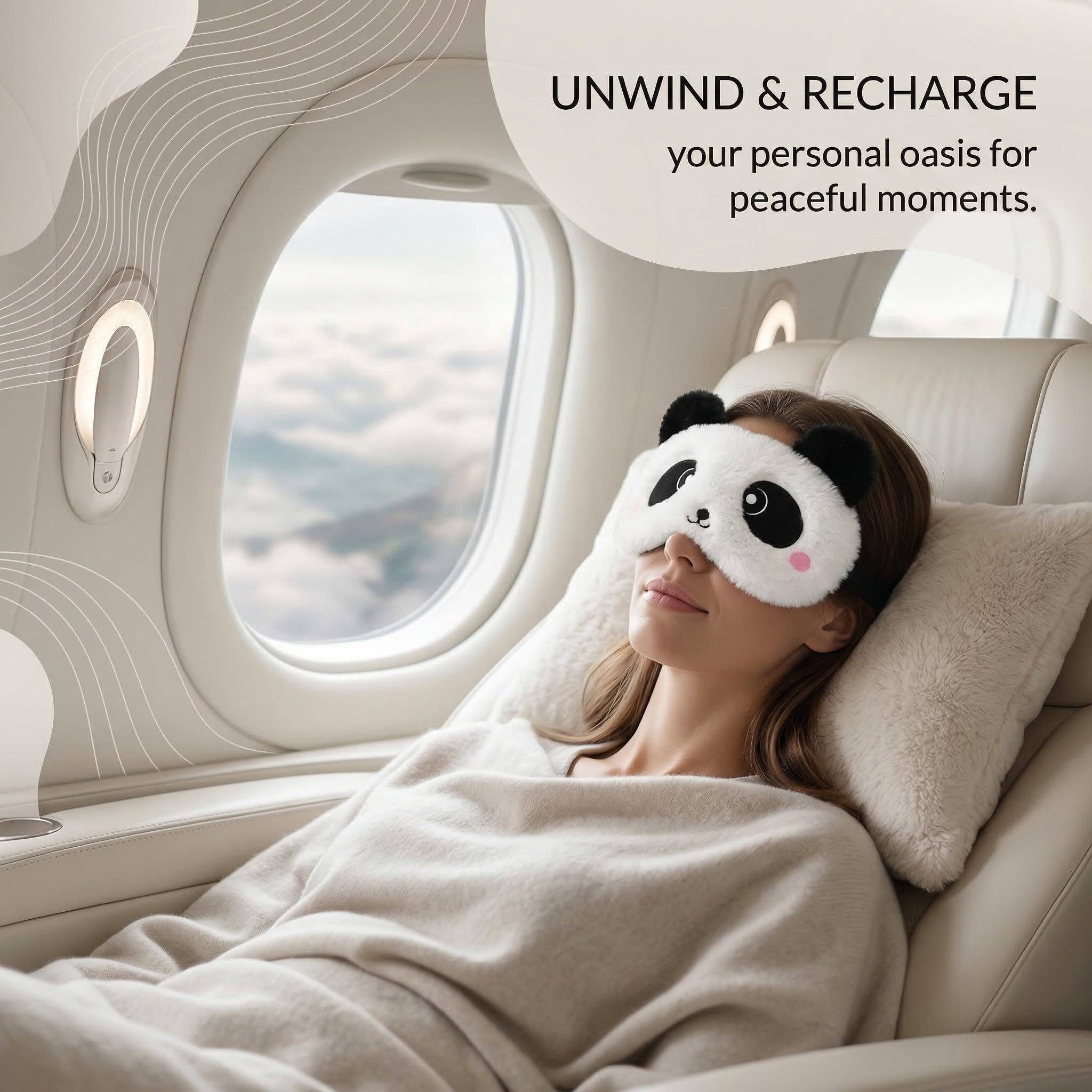Maschera per Dormire Animale, 3D Panda Maschere da Sonno in Peluche Soffice Morbido, Benda Occhi per Dormire Peluche dei Cartoni Animati Divertenti per Bambini e Adulti