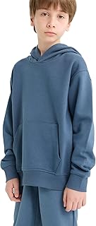 ديفاكتو سويت شيرت كاجوال محبوك بغطاء للرأس واكمام طويلة وقصة عادية للاولاد E9558A8، ازرق نيلي فاتح لعمر 11/12 سنة