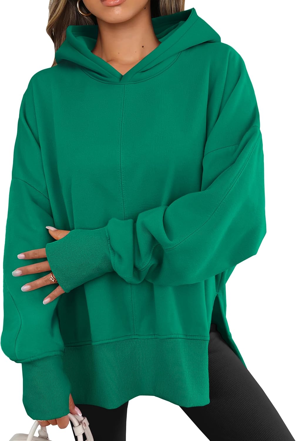 ANRABESS Womens Oversized Hoodies Long Sleeve Fleece Side Slit Hooded Sweatshirts Pullover 2025 Fall Outfits Y2K Clothes