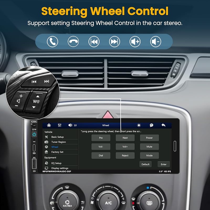 Hikity 1 Din Autórádió 6.9" Érintőképernyő Wireless CarPlay Android Bluetooth