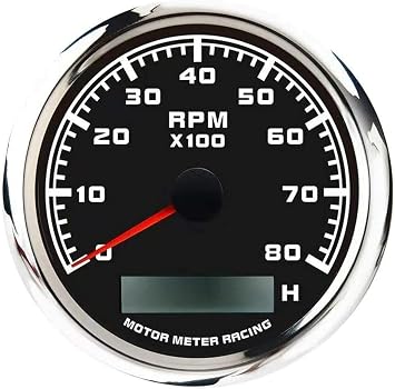 MOTOR METER RACING W Pro Series 85mm 3-3/8" Tachometer 8000 RPM Gasoline Diesel Engine with Hour Meter Black Dial White LED Waterproof for Car Truck Boat Yacht Motorcycle
