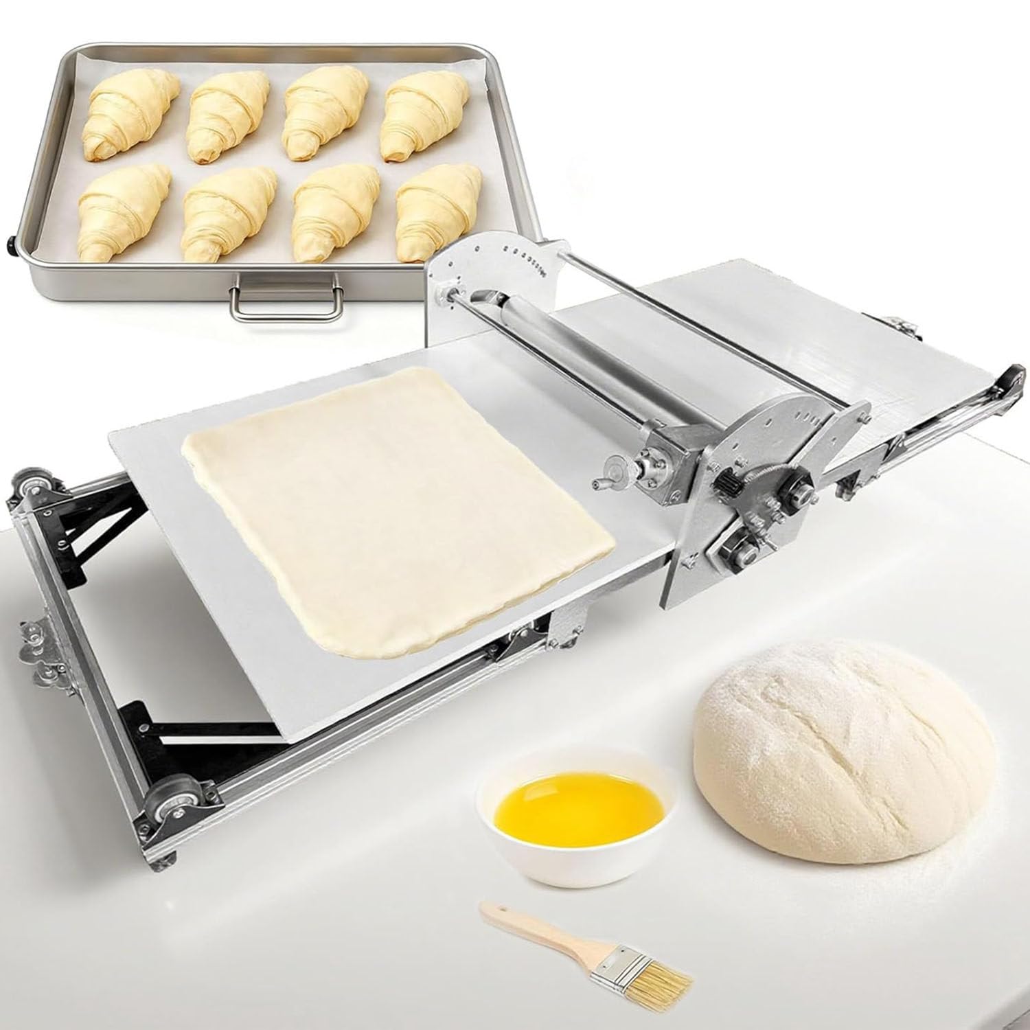 JozyJul Foldable Electric Dough Rolling Machine, Dough Sheeter Machine with Adjustable Thickness 0-30mm,Stainless Steel Portable Pastry Roller for Commercial Home Bakery,Puff Pastry & Pizza Dough