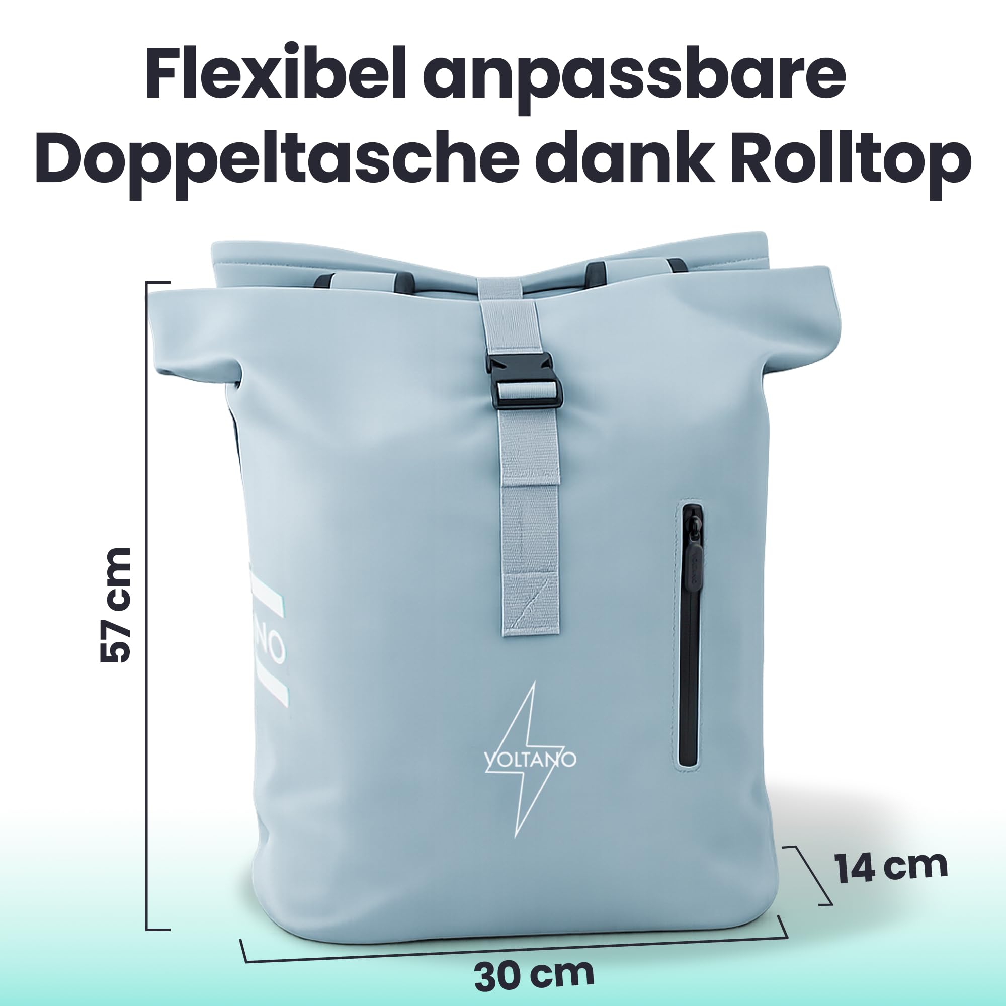 Fahrradtaschen für Gepäckträger 48 Liter 2er Set Rolltop - Eisblau | Fahrradtasche wasserdicht [4 Fächer Rolltop] - Gepäckträgertaschen [Rackmontage] - Doppeltasche abnehmbar für E-Bike