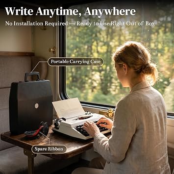 Manual Typewriter with Ribbon, Mechanical Retro Portable Typing Machine | Type Writer for Office & Home Vintage Decor, Classic Old Fashioned Typewriter for Writers, Notes, Letters & Creative Writing