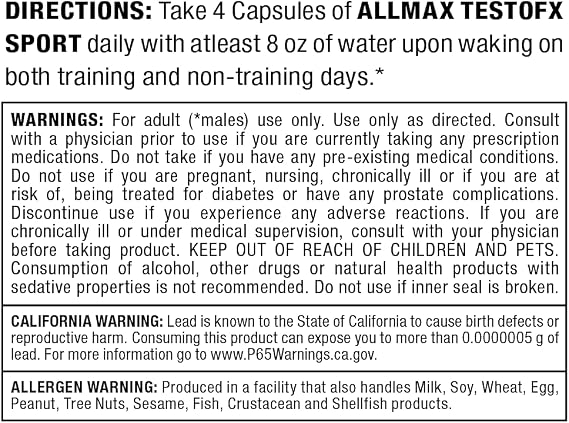 ALLMAX TESTOFX Sport Testosterone Support Capsules, 80 Count, 20 Servings