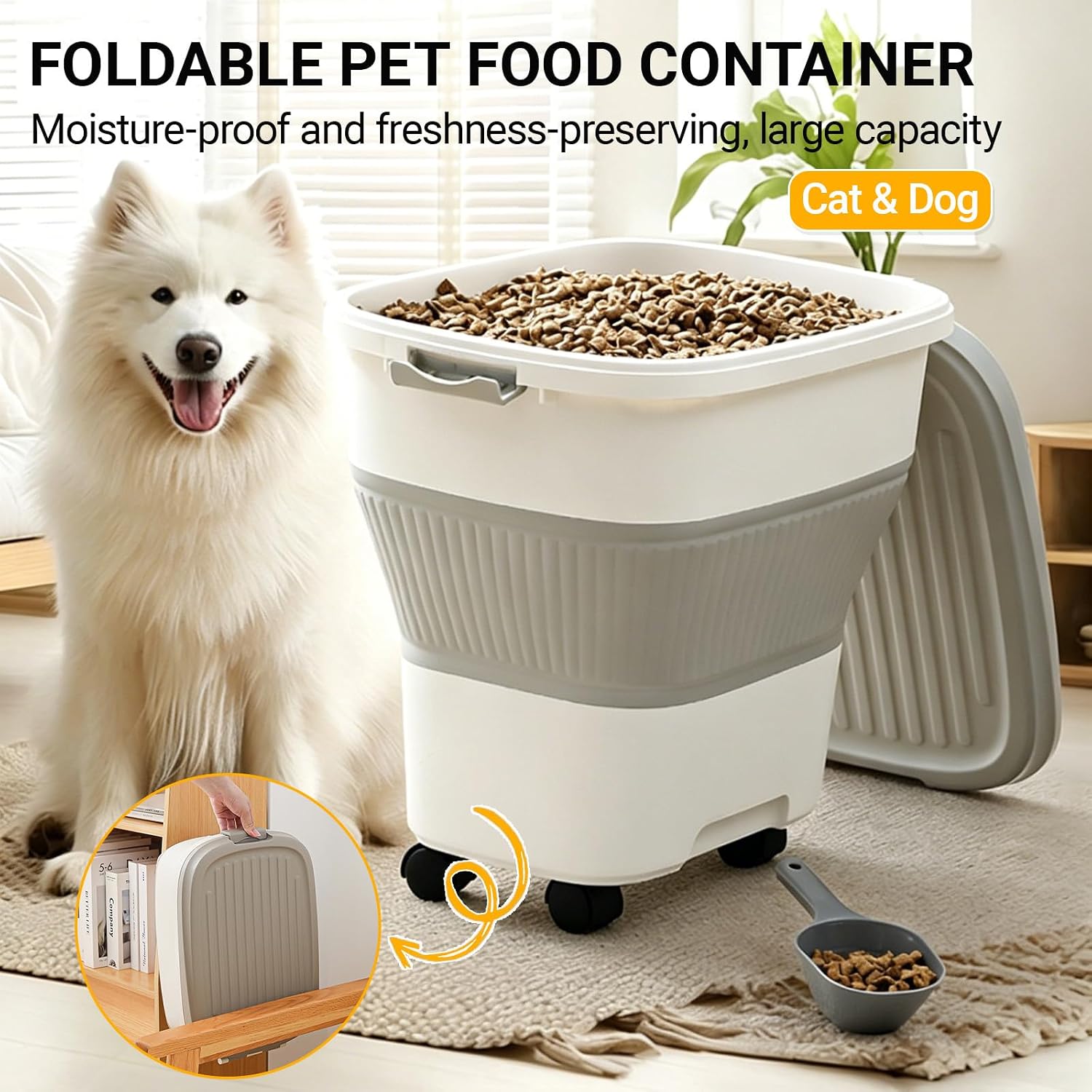35-40Lbs Dog Food Storage Container, Collapsible Dog Food Container with Scoop, Large Pet Food Storage Containers to Keep Dry Food Fresh