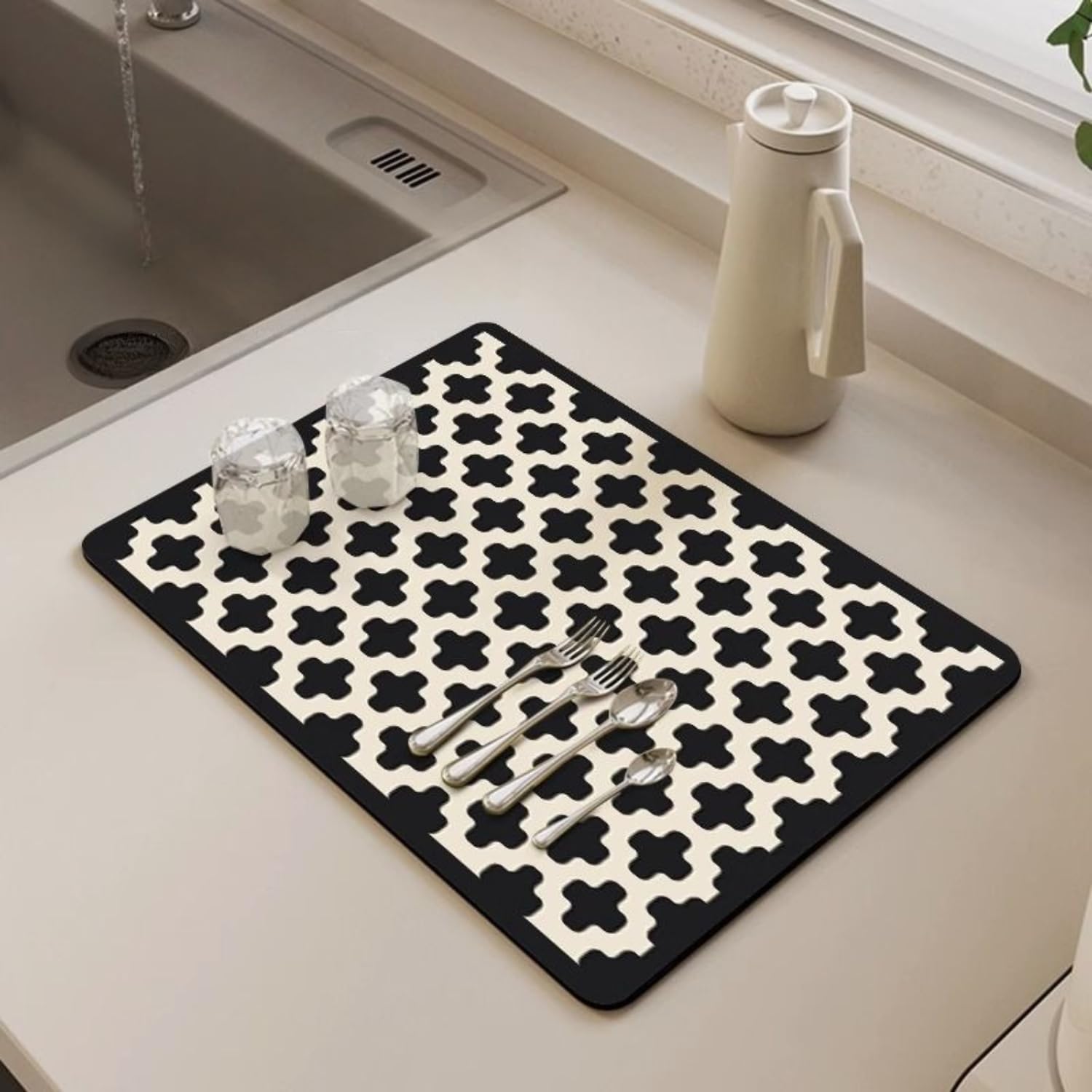 Tapis Égouttoir à Vaisselle En Diatomite - Absorbant Et Antidérapant 50x60 Cm - Pour Plan De Travail Ou Bar à Café