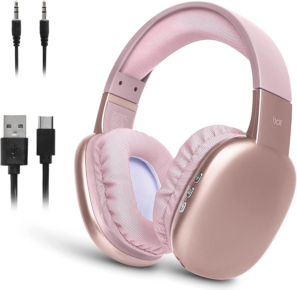 iJoy Auriculares Bluetooth ultra inalámbricos con micrófono, tiempo de reproducción de 10 horas, auriculares Bluetooth con cable de respaldo y ranura SD, auriculares inalámbricos para el trabajo, la escuela y el gimnasio (rosa)