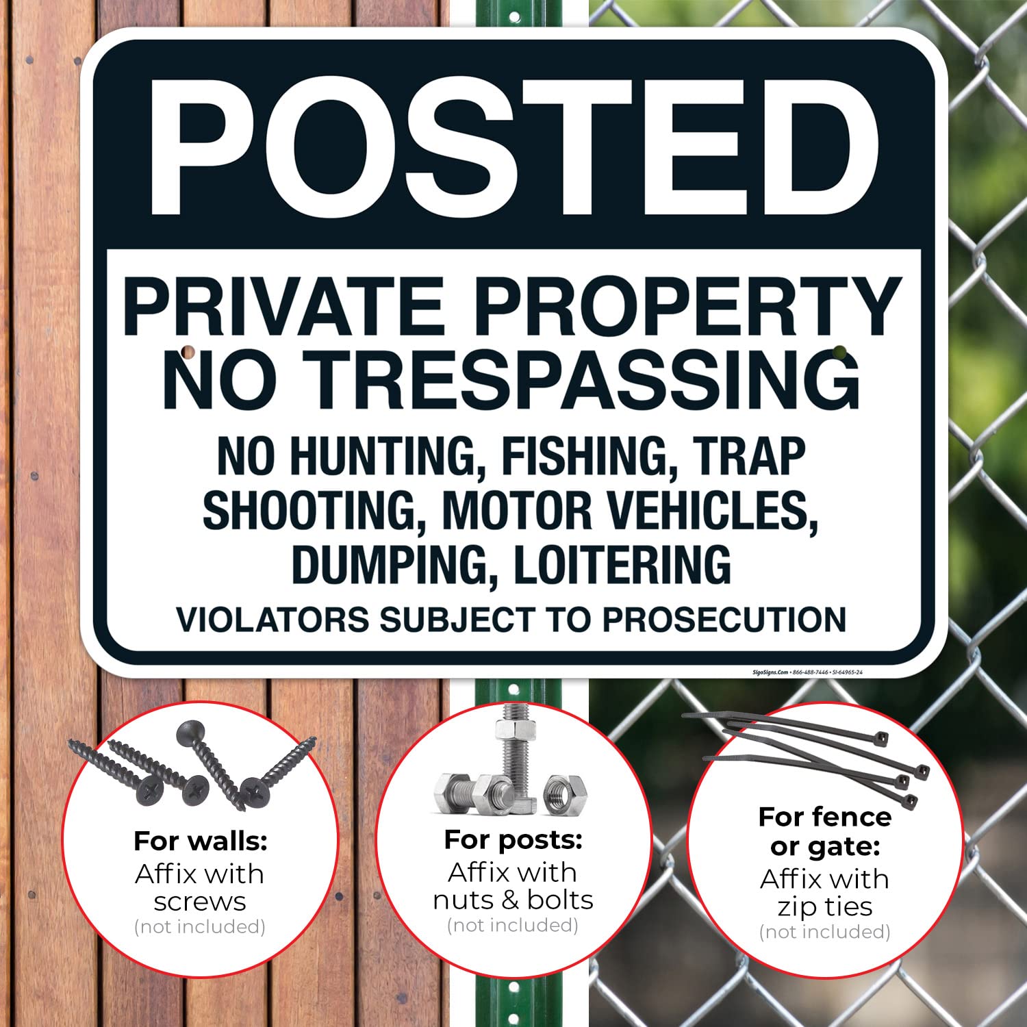 Posted Private Property No Trespassing No Hunting Fishing Trap Shooting Motor Vehicles Sign, 18x24 Inches, Rust Free .063 Aluminum, Fade Resistant, Made in USA