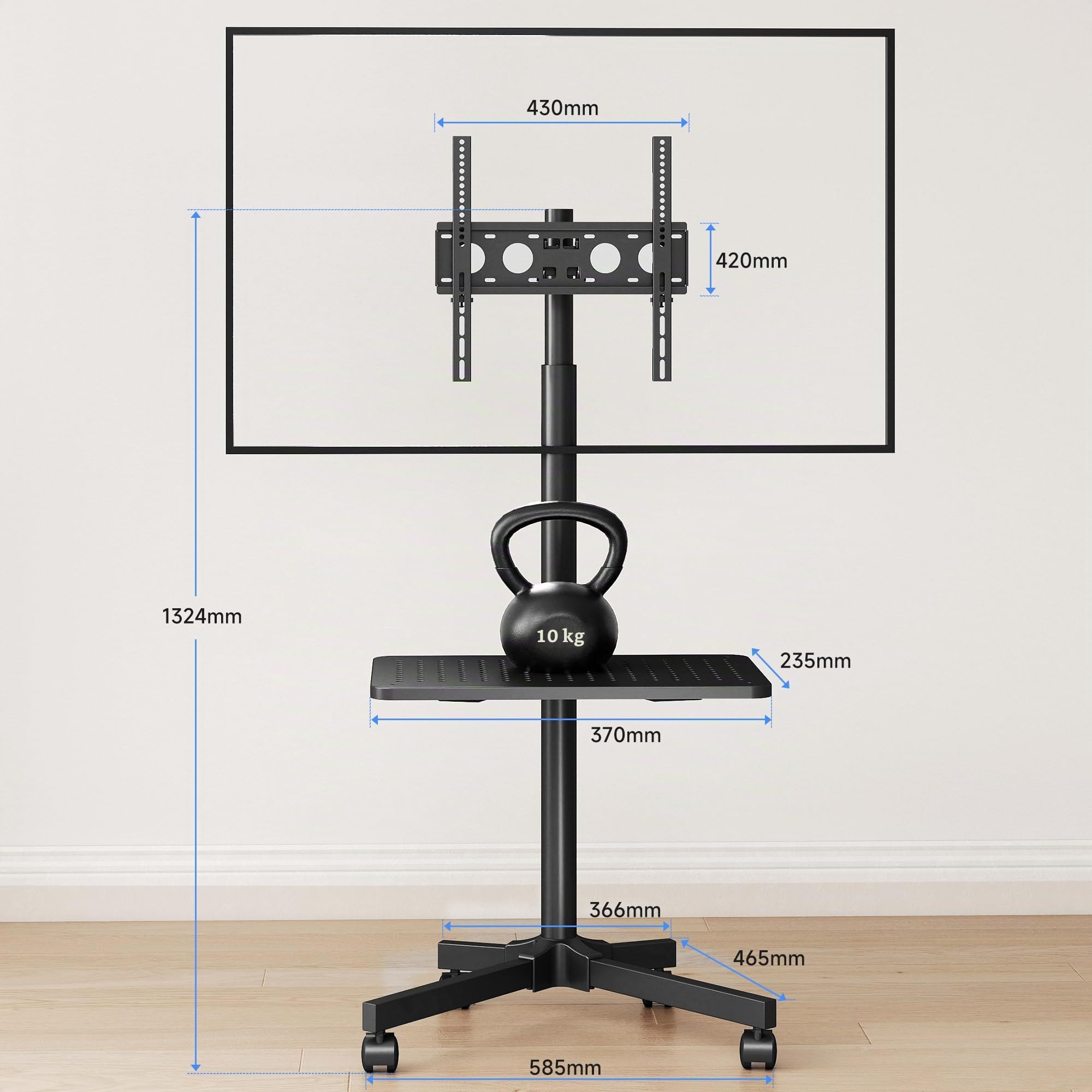 XINLEI Supporto TV mobile su ruote, carrello TV portatile con ripiano per TV a schermo piatto curvo da 21-60" fino a 35 kg, supporto TV alto regolabile in altezza su rotelle, VESA Max 400x400 mm ML55A