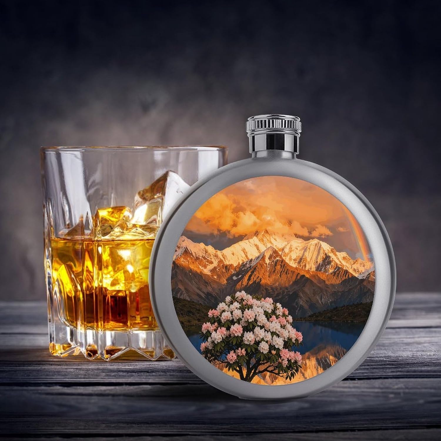 Snow-Capped Mountains And Lakes Stainless Steel Flagon to 5 Oz with Screw Cap,Hip Flask for Men–Whiskey & Liquor Pocket Flask,Alcohol Flagon for Camping Drink Sports Outdoor Wine Bottle