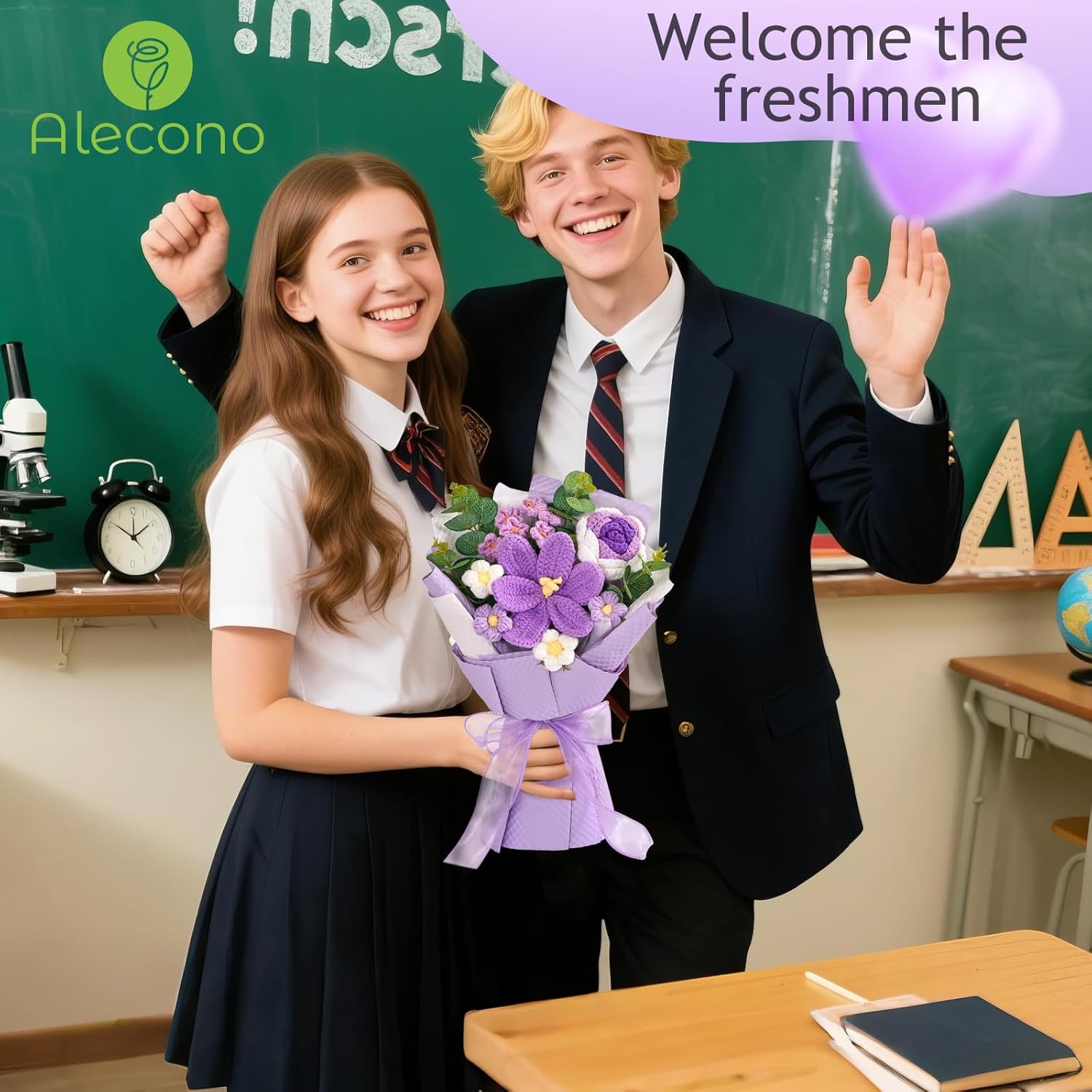 Alecono Crochet Flower Bouquet, Knitted Flowers, Purple Handmade Bouquet of Flowers for Lover Anniversary Birthday Party Mother's Day Graduation Gifts (Include Card) - Image 9