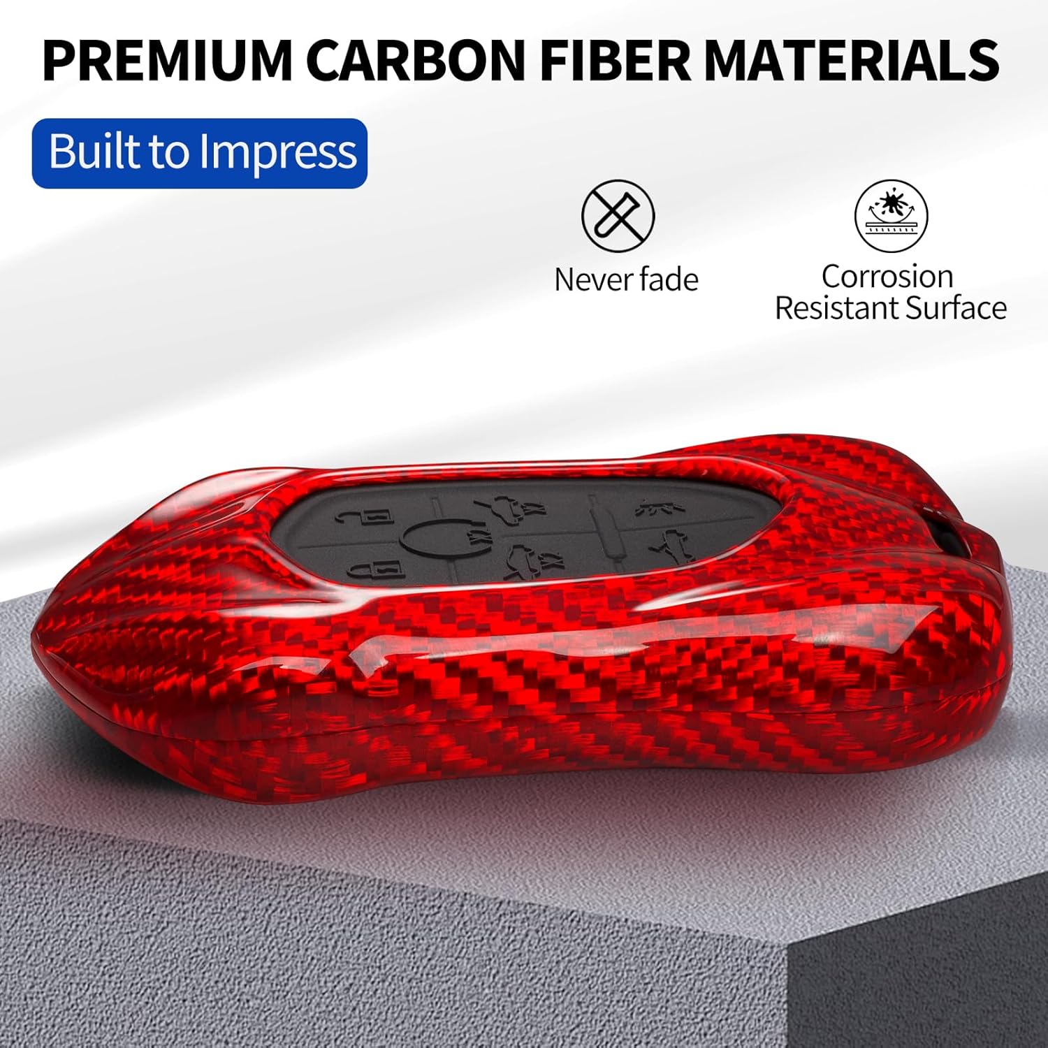 T-carbon Key Fob Cover Fits for Corvette C8 Z51 Z06 2020-2026 Key Fob Luxury Sports Car Inspired Design, Carbon Fiber Texture,Protective Key Case Compatible with Corvette C8 Smart Key(Red)
