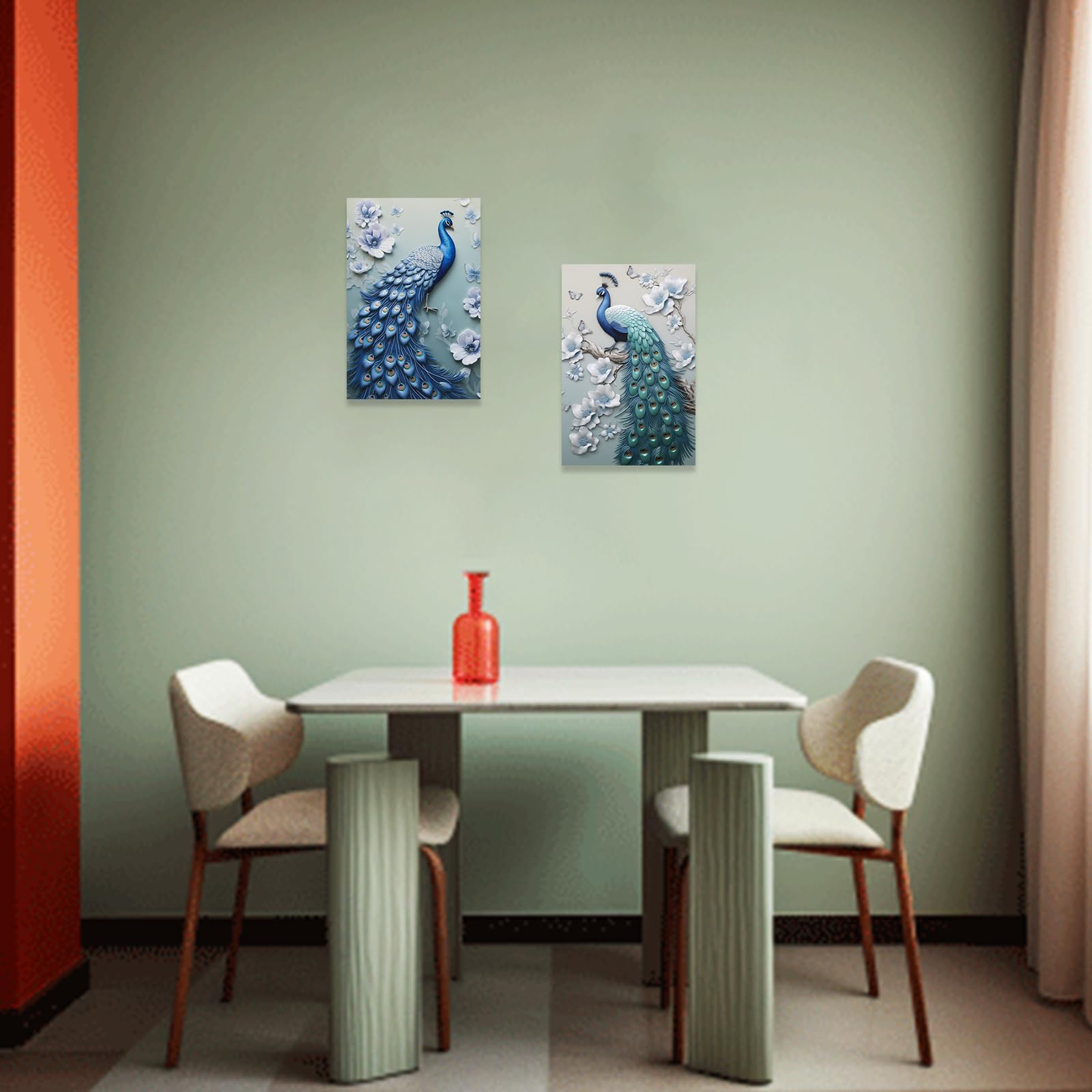 ZXHYWYM Peacock Wall Art Set of 2 Blue Peacock Pictures Wall Decor