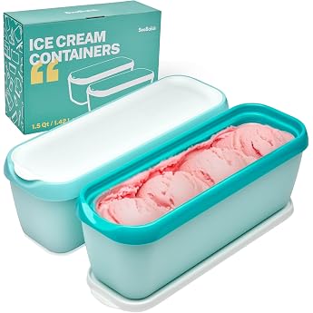SveBake Ice Cream Container 1.4 Litres - Set of 2 Containers with Lids Homemade for Ice Cream Green