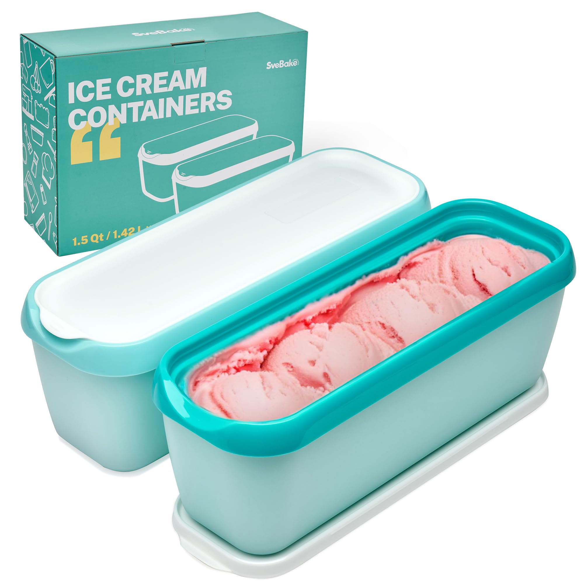 Ice Cream Storage Containers with Lids 2 PACK - 1 5 Quarts Homemade Ice Cream Tubs Freezer Containers