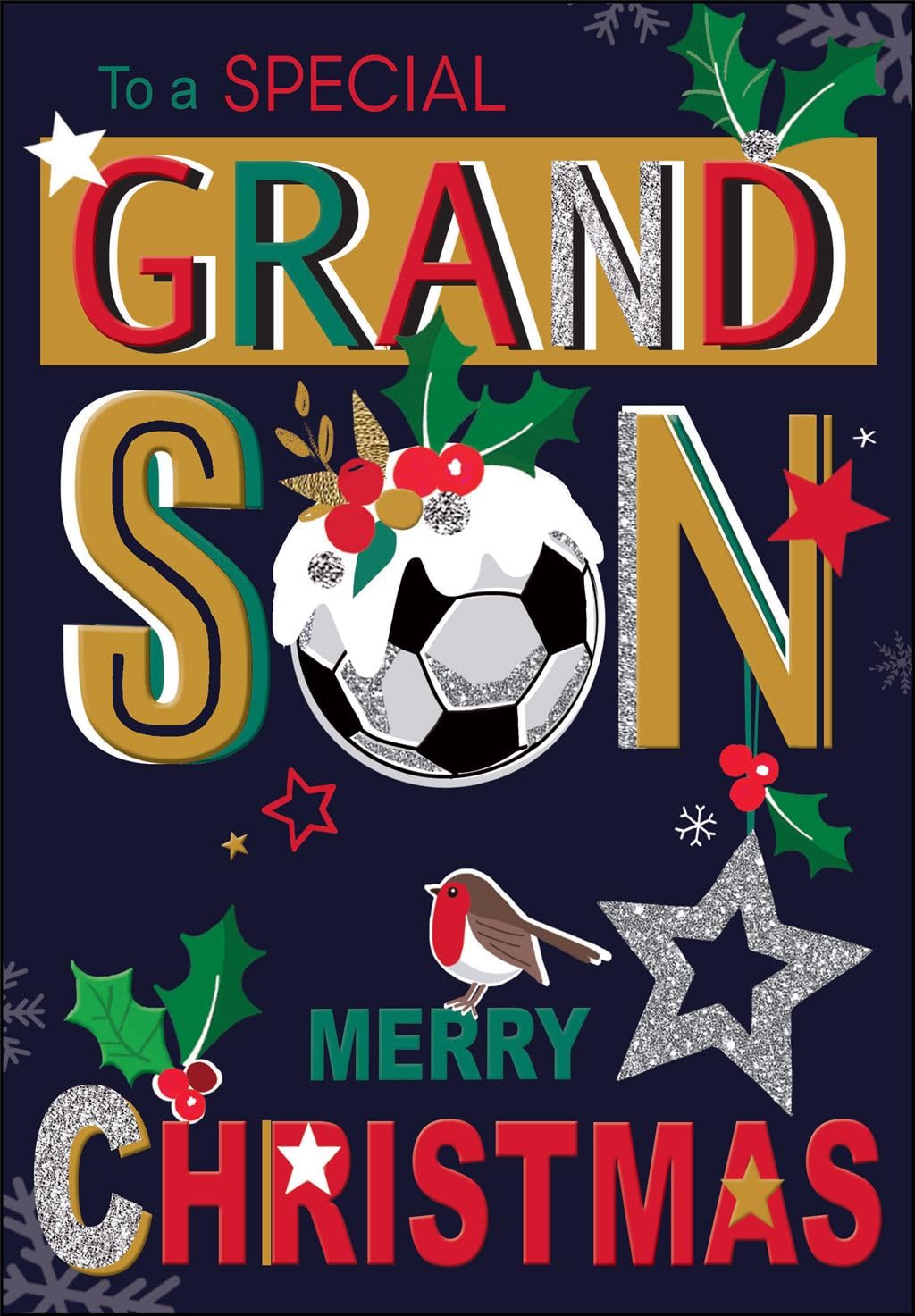 Weihnachtskarte „To A Special Son“ – Festliche Glitzer-Karte Mit Hund & Schlitten
