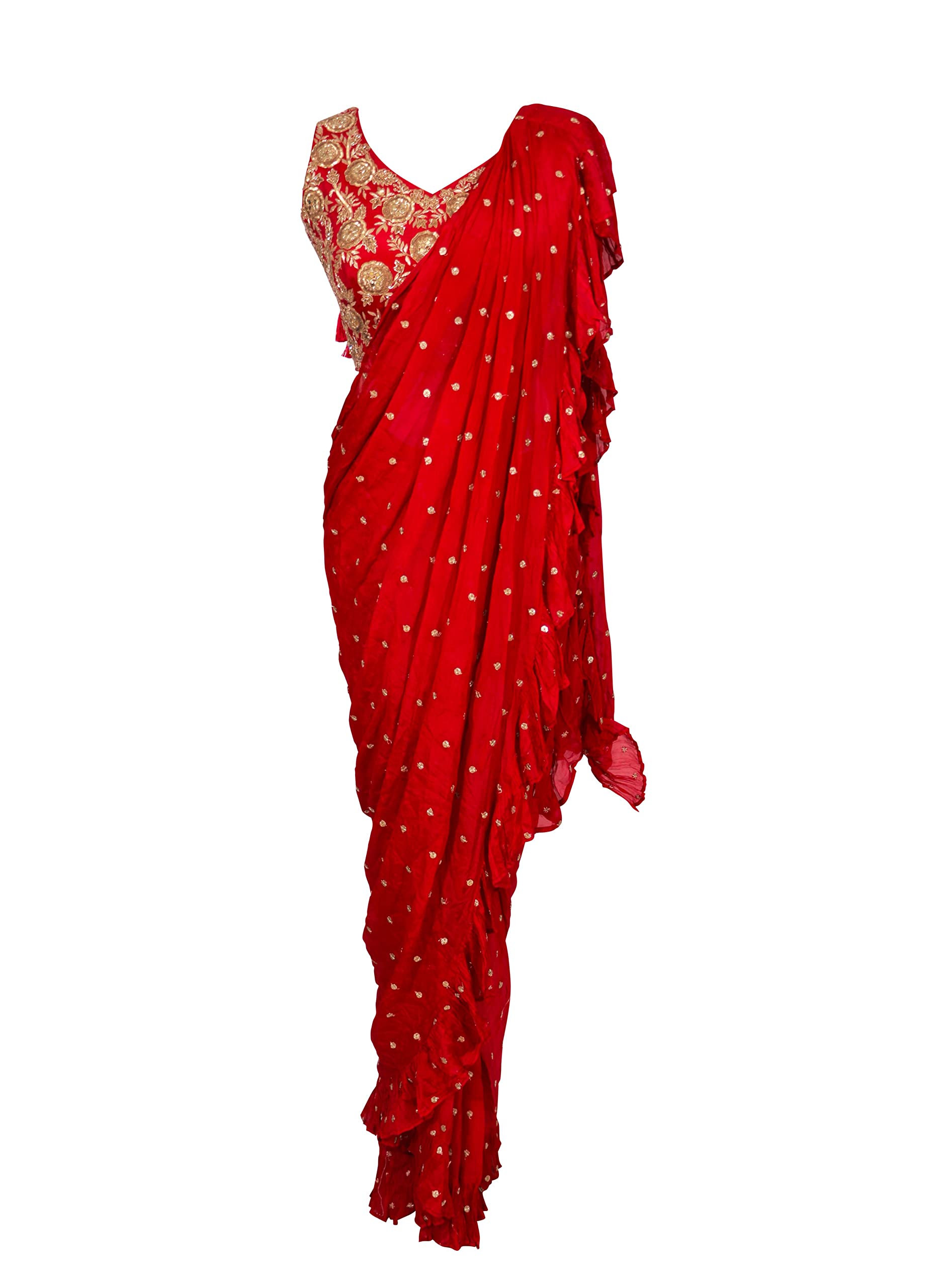 Bawree Bridal Indo Western Ready To Wear Gorgette Red
