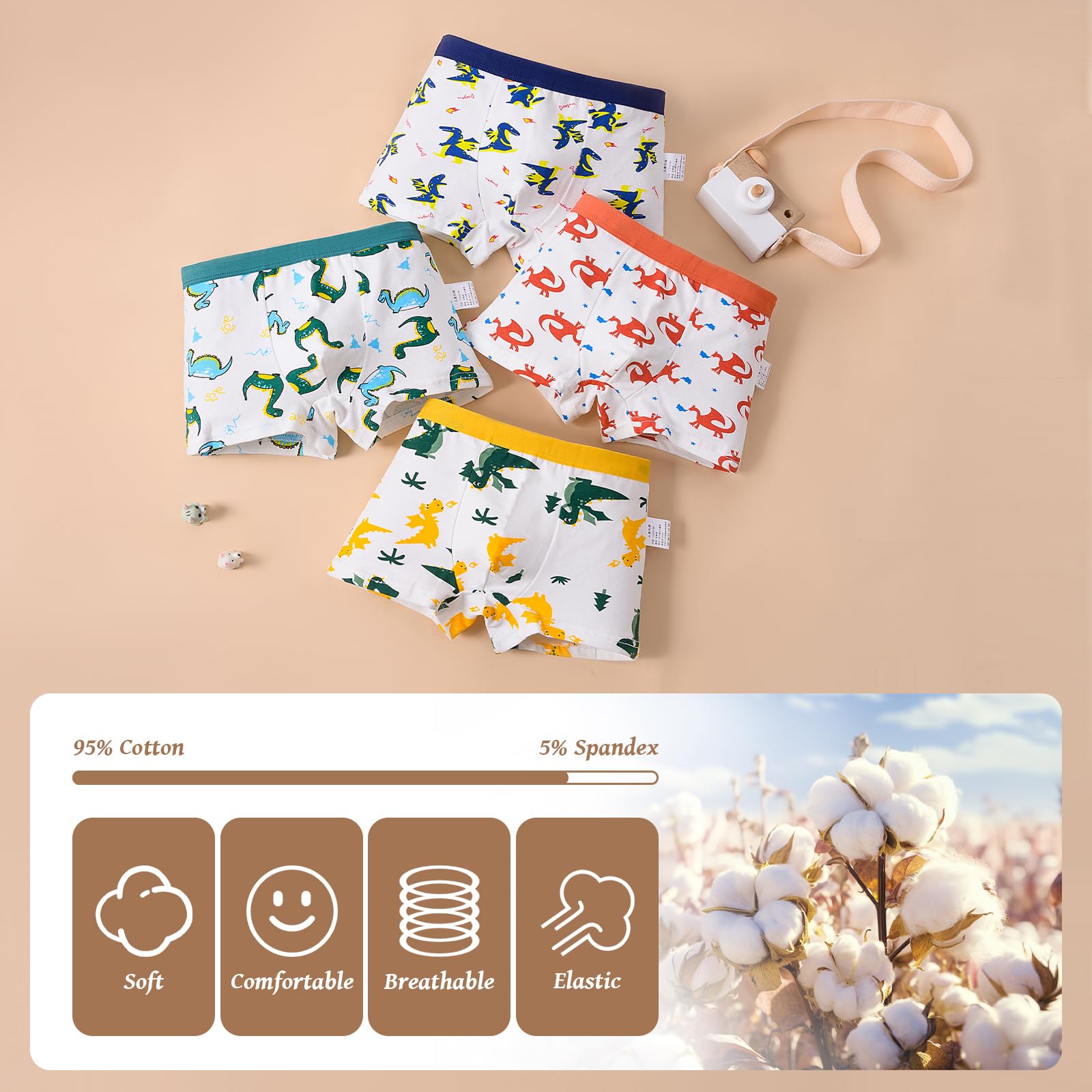 HAGOT 12 Pezzi Boxer per Bambino, Confezioni Biancheria Intima per Bambini, Mutandine per Bambini in Cotone, 4-6 Anni
