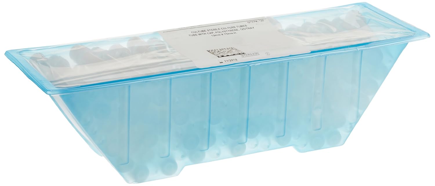 Simport Cultubes T405-3 Polystyrene Sterile Culture Tube with Cap, 5ml Capacity (125 Tray of 8)
