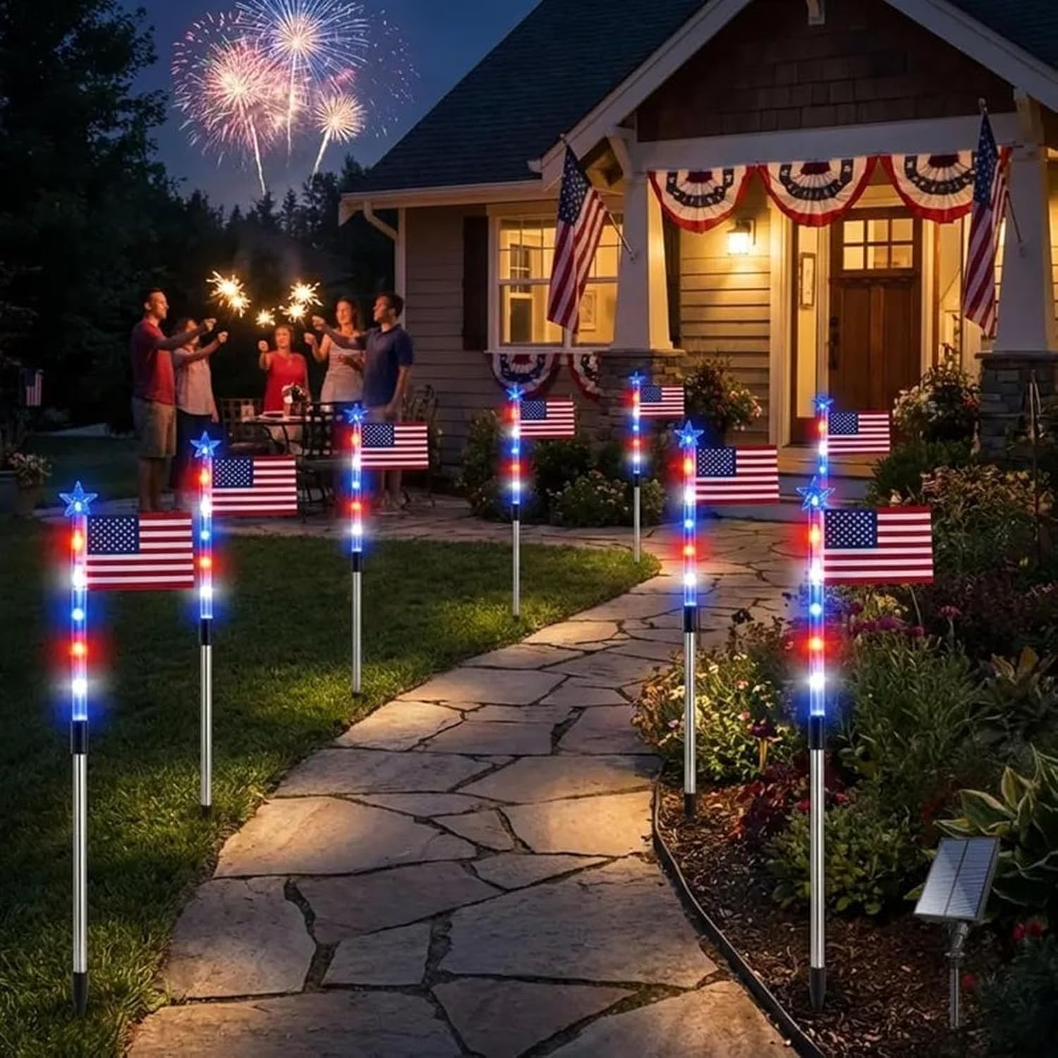 Solar American Flag Pathway Lights, Red White and Blue LED Yard Lights for 250th Independence Celebration, Outdoor Waterproof Garden Decor for Pathway Lawn (16pcs)