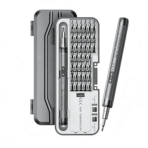 Kit de Ferramentas de Precisão 46 em 1 | Chave de Fenda Manual e Elétrica Profissional, Bits em Aço Cromo-Vanádio com Estojo Magnético para Conserto de Celular, Notebook, Eletrônicos