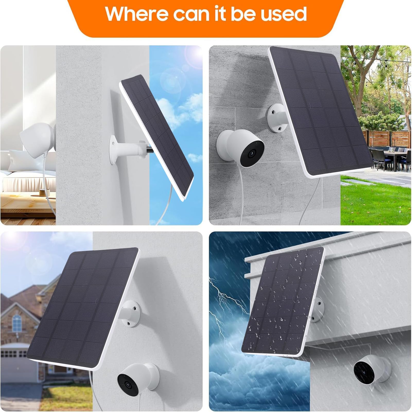 Panel solar apto para cámara Nest 10 W PET EVA monocristalino impermeable cámara de seguridad panel solar con cable de 9.8 pies soporte ajustable para vigilancia del hogar al (1 pieza)