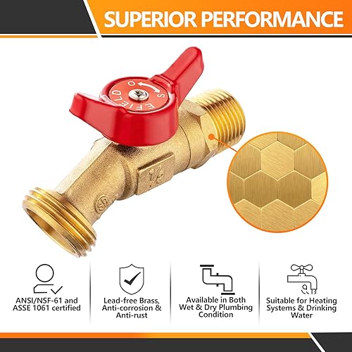 Miniatura 4 de Paquete de 1 grifoválvula de manguera para exteriores, grifo de jardín de latón de 14 vueltas, entrada NPT macho de 12 pulgada x salida de rosca de