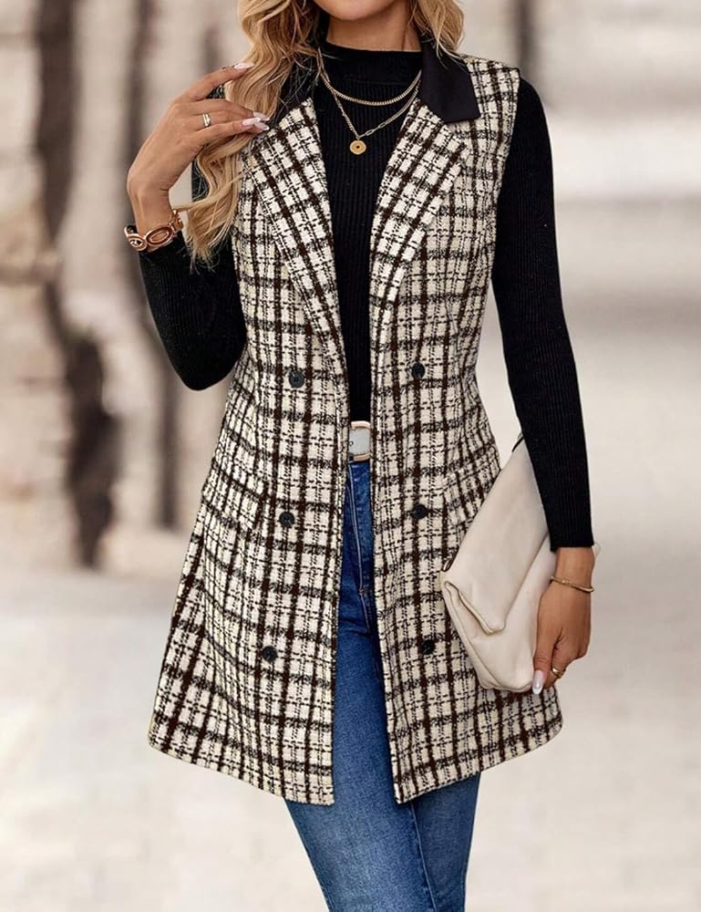 Amazon.com: IDEALSANXUN Long Tweed Plaid Vest Women 2025 Trendy