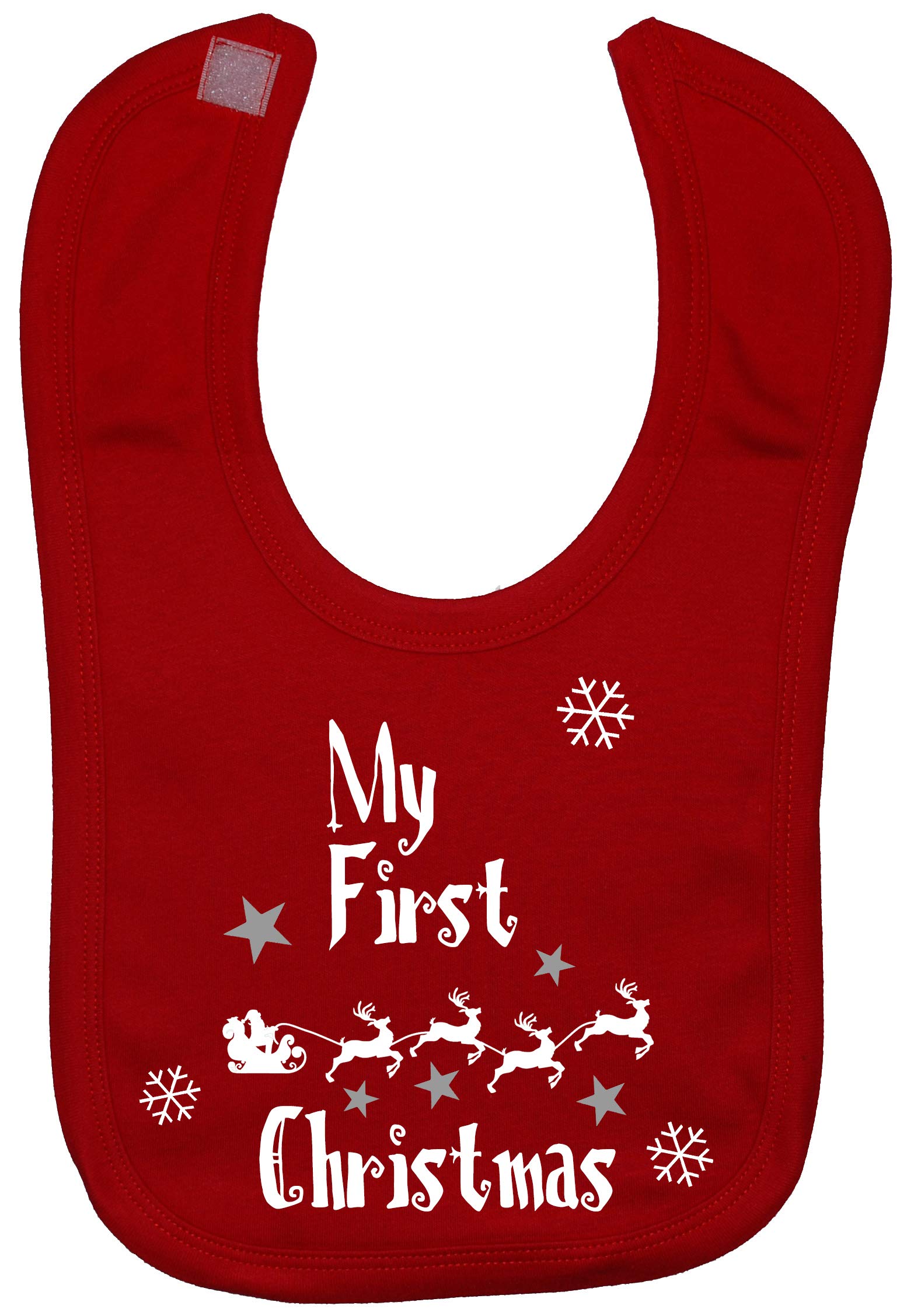 Acce Products My First Christmas With Sleigh Baby Nursery Feeding Bib Touch Attach - Red