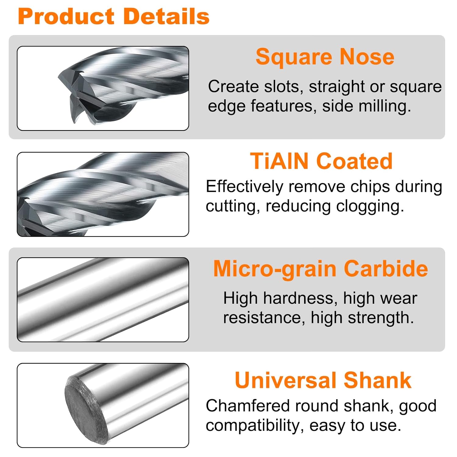 HARFINGTON Carbide Square Nose End Mill Bit 7/16" Cut Dia 4 Flutes TiAlN Coated Milling Cutter for Hardened Steel Metal (7/16" Shank 1" Cut Length 2-3/4" Long 30 Degree Helix HRC53-55)