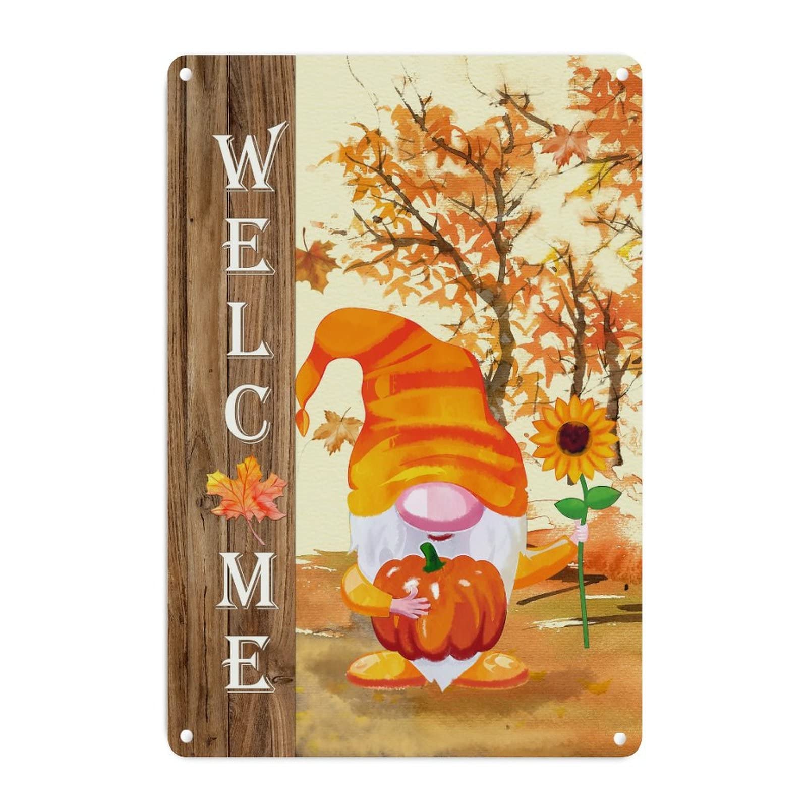 Plaque en métal cuisine décoration murale nain feuille dorée 45x30 cm
