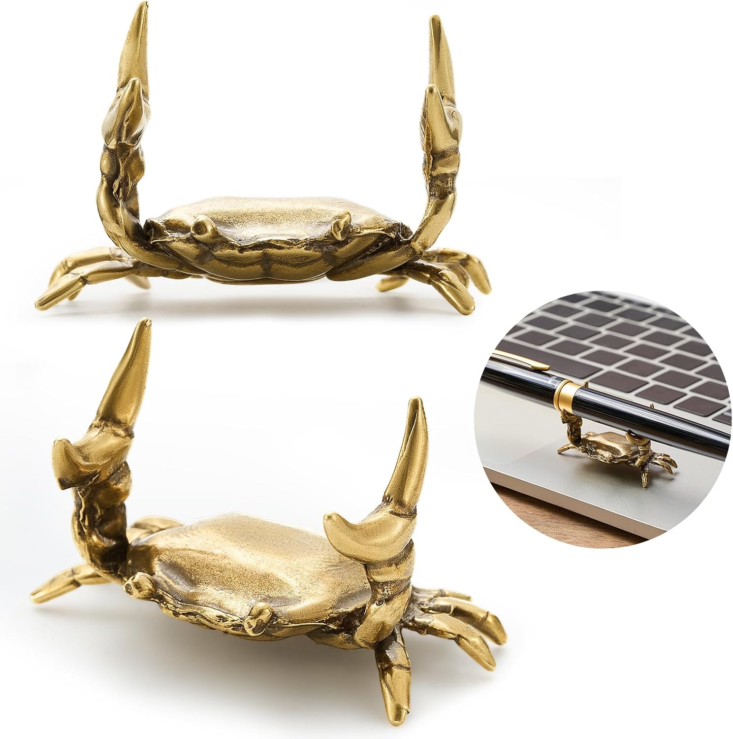 Zonon 2 Pieces Crab Pen Holder Weightlifting Stand for Office Desk, Copper
