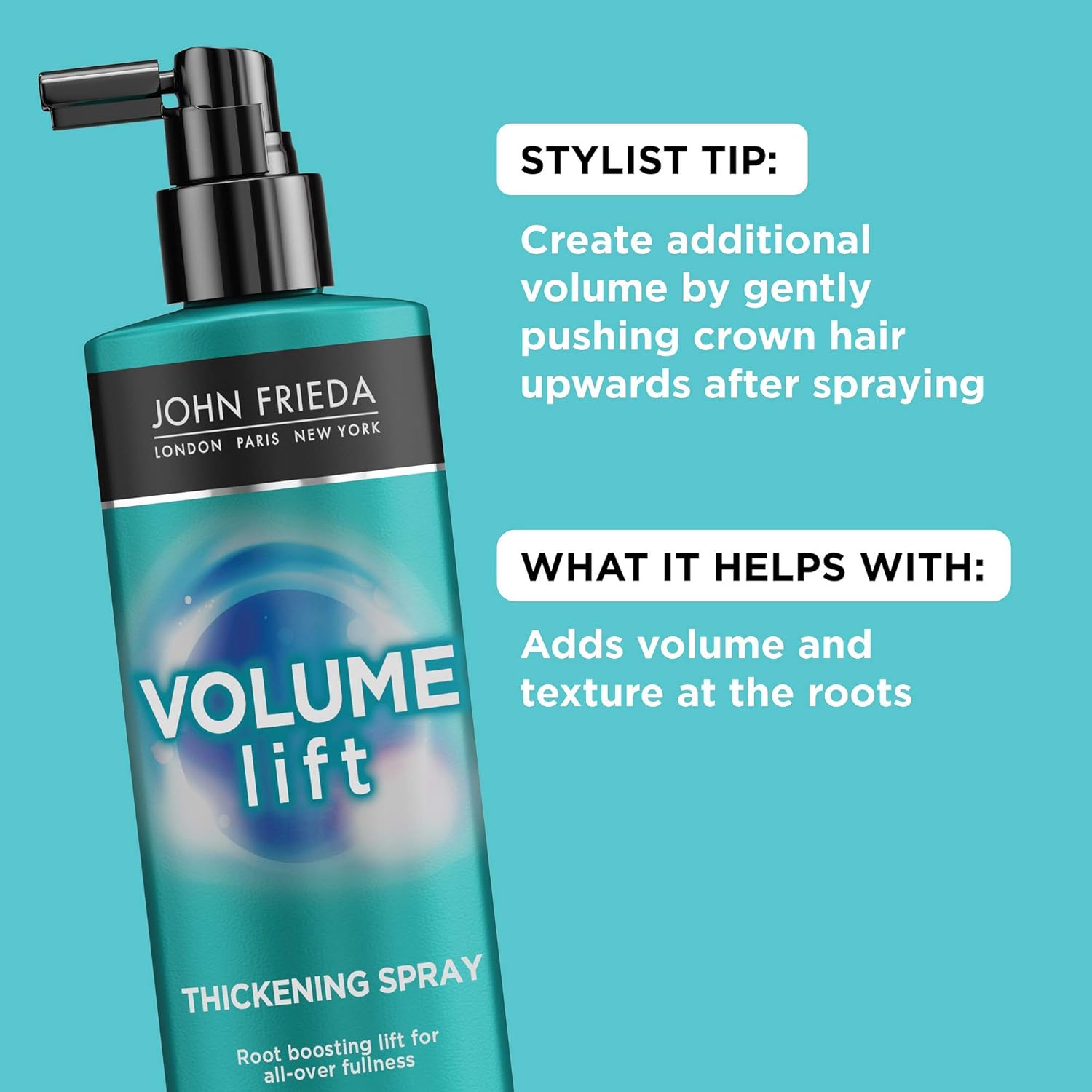 John Frieda Volume Lift Thickening Spray for Natural Fullness, Fine or Flat Hair Root Booster Spray, 6 Ounces, with Air-Silk Technology : Beauty Products : Beauty & Personal Care