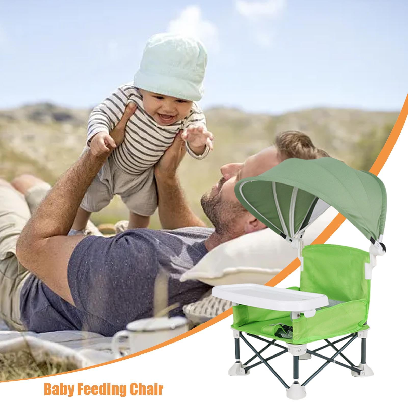 Trona Para Bebé, Silla De Comedor Con Asiento Elevador Plegable, Silla De Playa Portátil Para Bebé Con Bandeja Extraíble Y Sombrilla, Trona De Viaje Para Asiento De Bebé, Silla De Alimentación