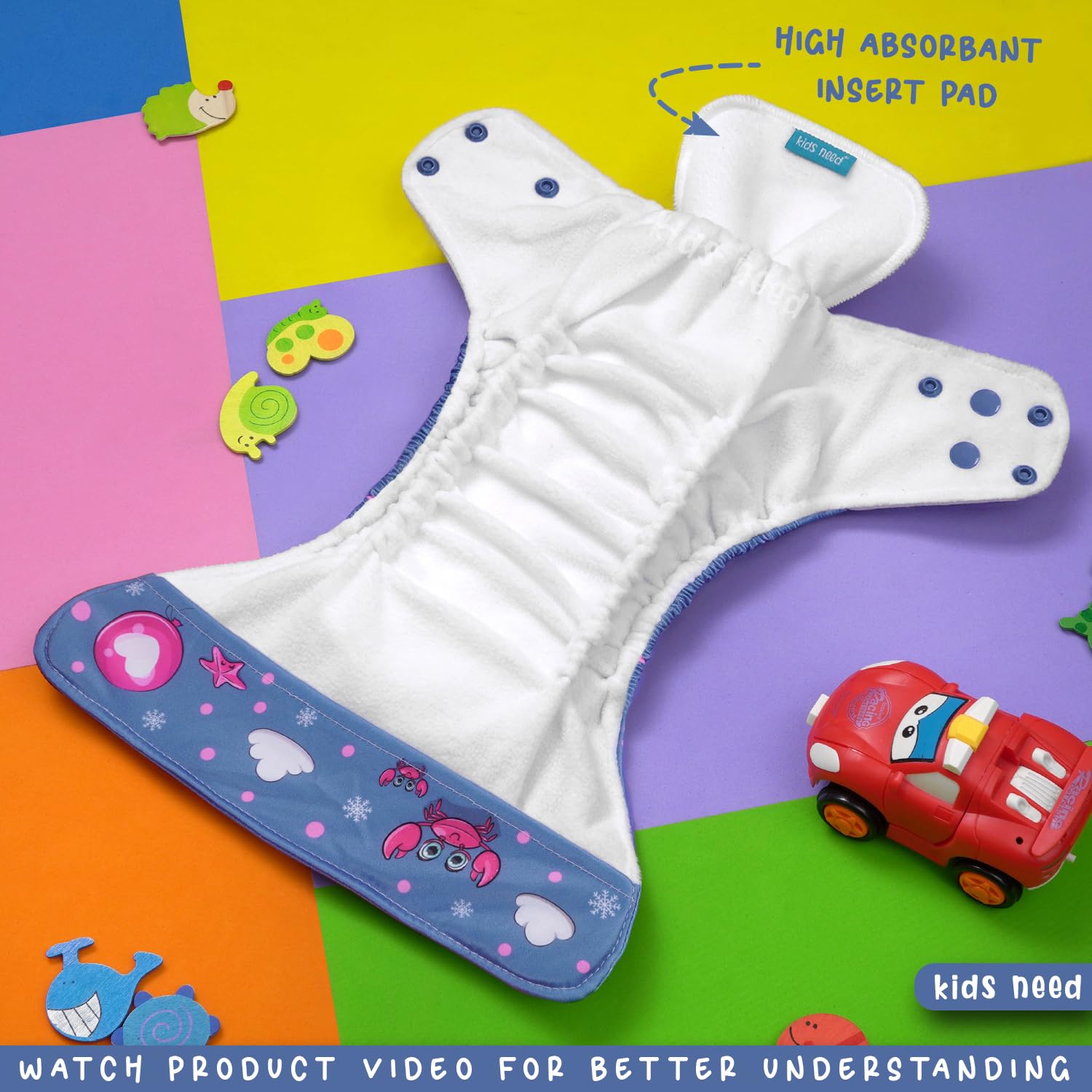 Kids Need Leakage Proof cloth diaper for babies 0 to 3 years High Absorbent 1 Reusable diaper cover 1 Insert pad combo Pack 5-18Kg Adjustable free size Washable Pocket cloth diapers for babies W5 4