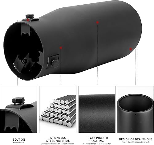 Miniatura 4 de Richeer Punta de escape de entrada ajustable de 3-3.5 pulgadas, salida de 5 pulgadas, 12 pulgadas de longitud total, punta de escape de acero