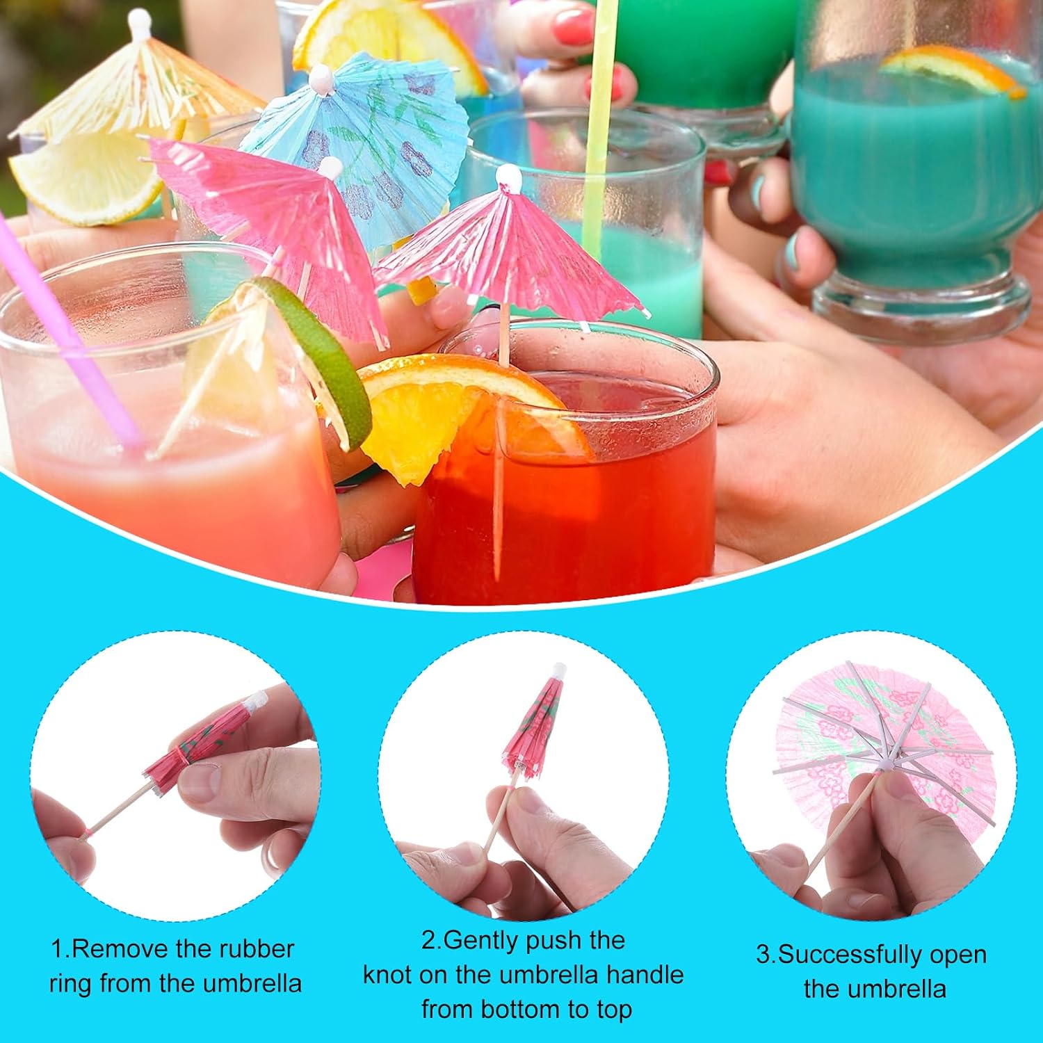 MECCANIXITY 25 Pcs Mini Drink Umbrellas Cocktail,3.9 Inch Cocktail Picks Toothpicks Colorful Mini Paper Umbrellas for Drinks Beach Party Decorations
