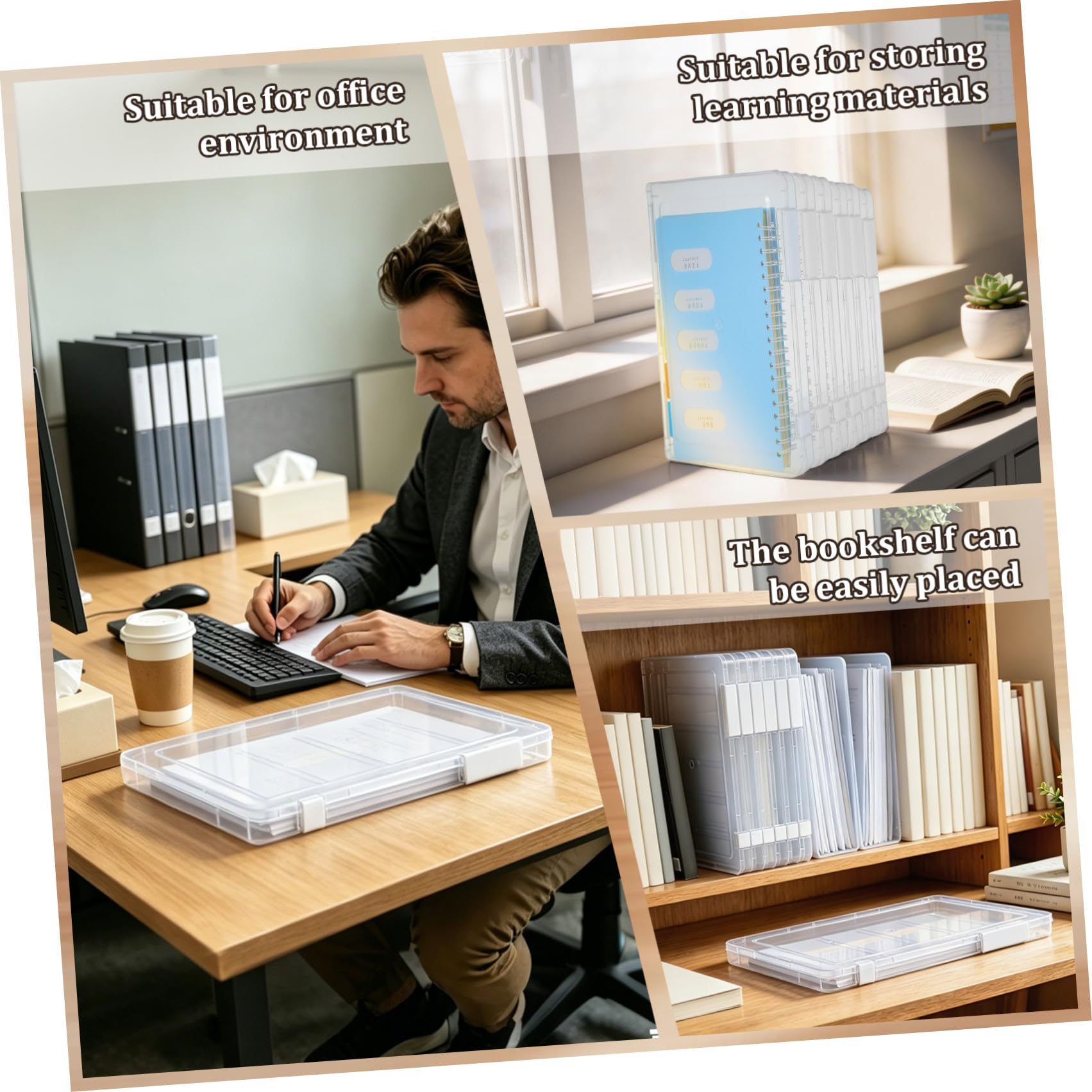 TEHAUX 6 Pezzi Scatola Porta Documenti in Plastica Trasparente A4 per Ufficio e Casa, Organizer File Bianco con Coperchio per Organizzazione Ordinata e Facile Accesso