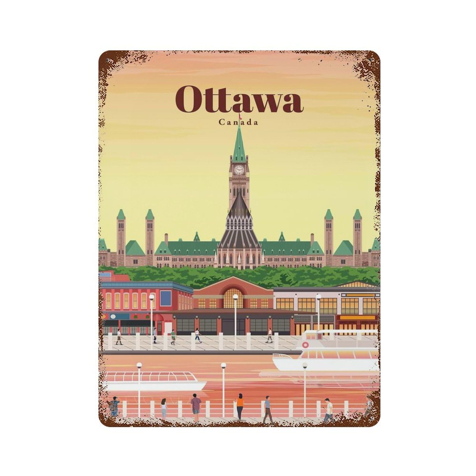 Travel to Ottawa Rusty Metal Tin Sign 15.7"x11.8", Shabby Chic Decor for Garage, Bar And Workshop Decor