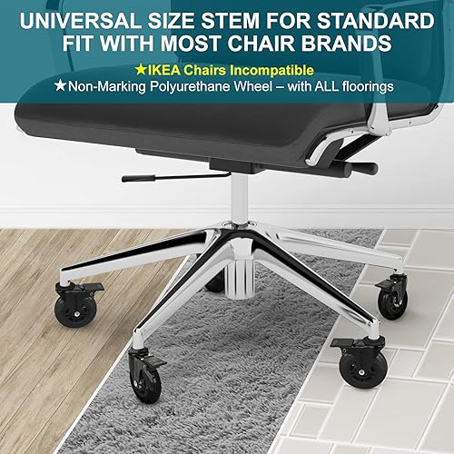 Miniatura 4 de TICONN Juego de 5 ruedas giratorias para silla de oficina con freno para azulejos, suelos de madera dura y alfombras, ajuste universal para la