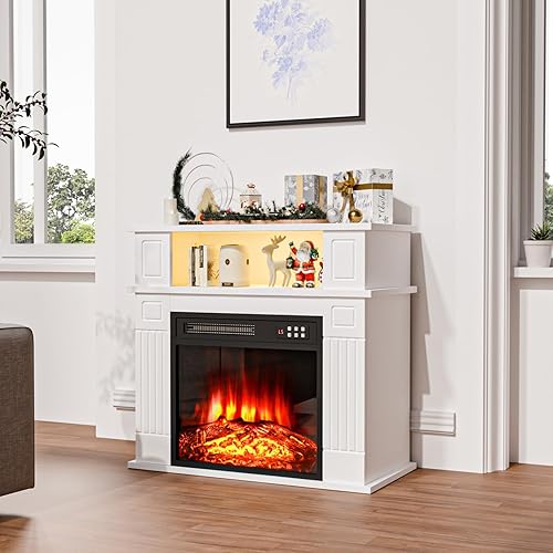 Miniatura 2 de BOSSIN Chimenea eléctrica de 28 pulgadas con chimenea, inserto reemplazable con control remoto, independiente, efecto realista de troncos y llamas,