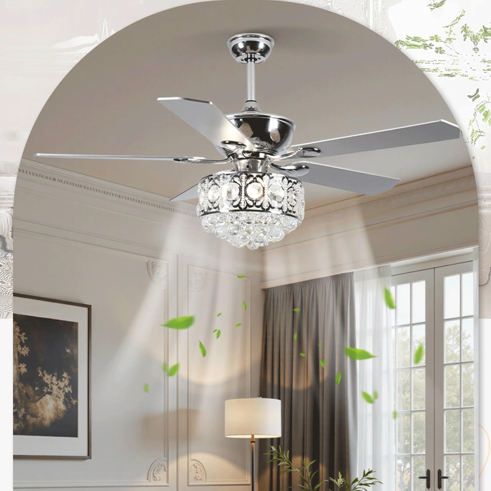 HXYSXHJUO Modern Ceiling Fan with Light Crystal Remote 5 Blades 6 Speeds Noiseless Motor for Bedroom Living Room Kitchen(48in/120cm)